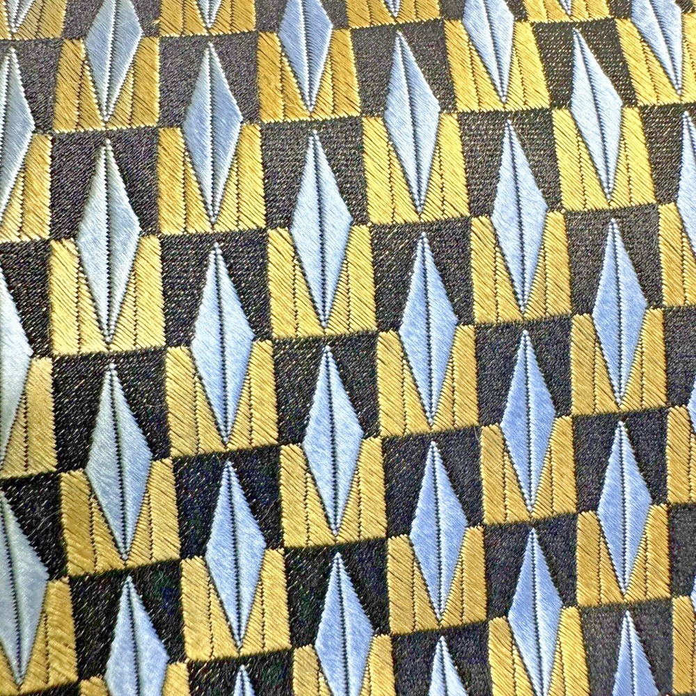Brent Morgan Necktie Mens OS Gold Blue‎ Geometric Silk Formal Wedding Art Deco